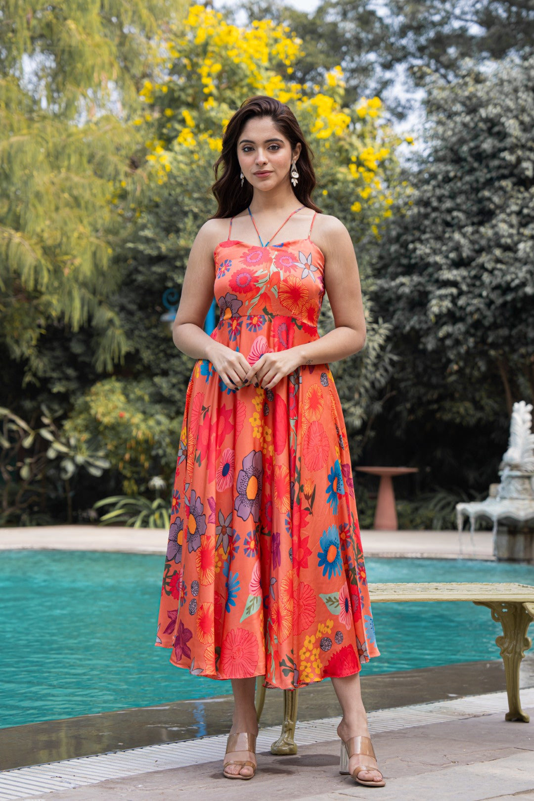 TANGO ORANGE MODAL SATIN DRESS