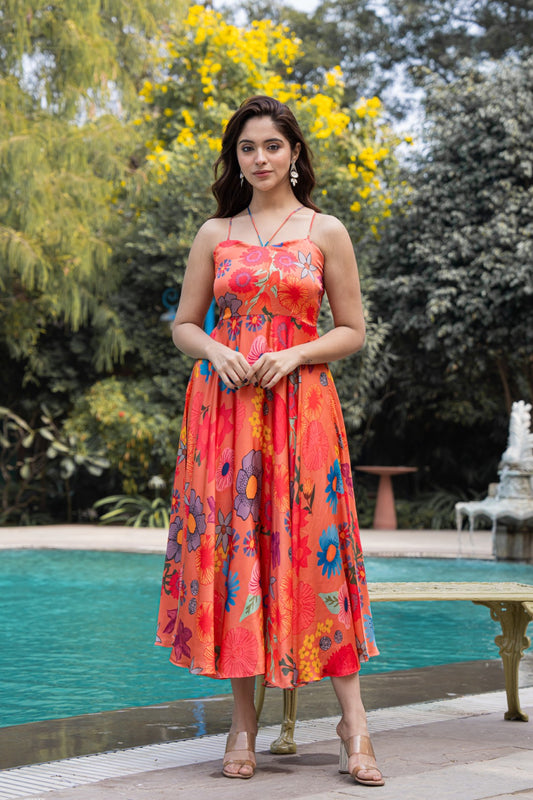 TANGO ORANGE MODAL SATIN DRESS