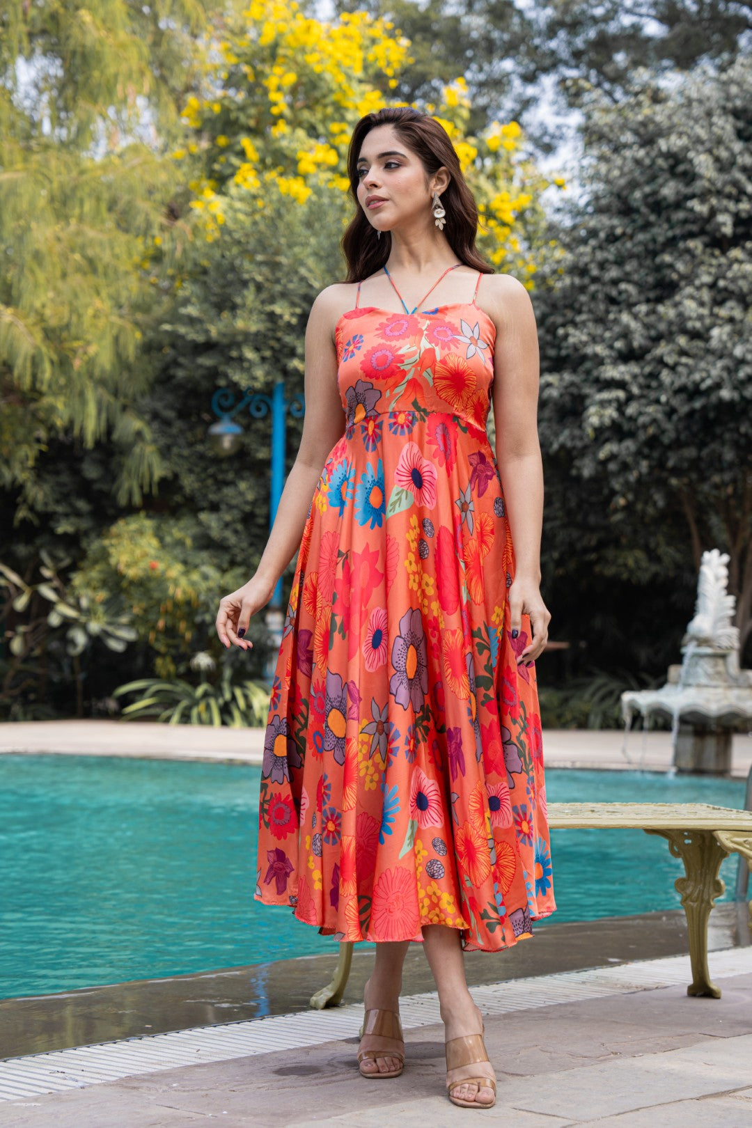 TANGO ORANGE MODAL SATIN DRESS