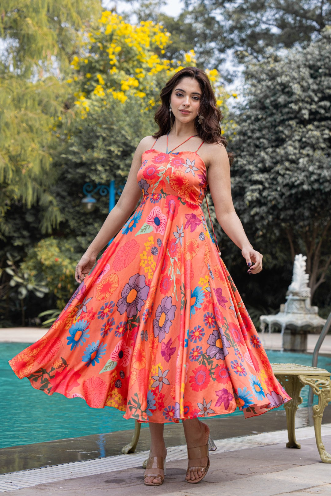 TANGO ORANGE MODAL SATIN DRESS
