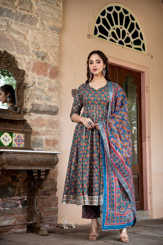 SIRIA AJRAKH COTTON ANARKALI SET