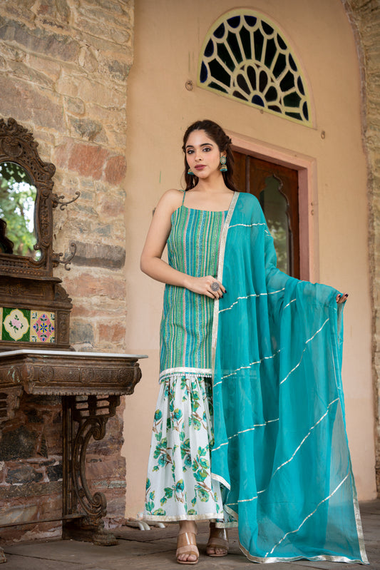 SEIA GREEN COTTON SHARARA- SET OF 3