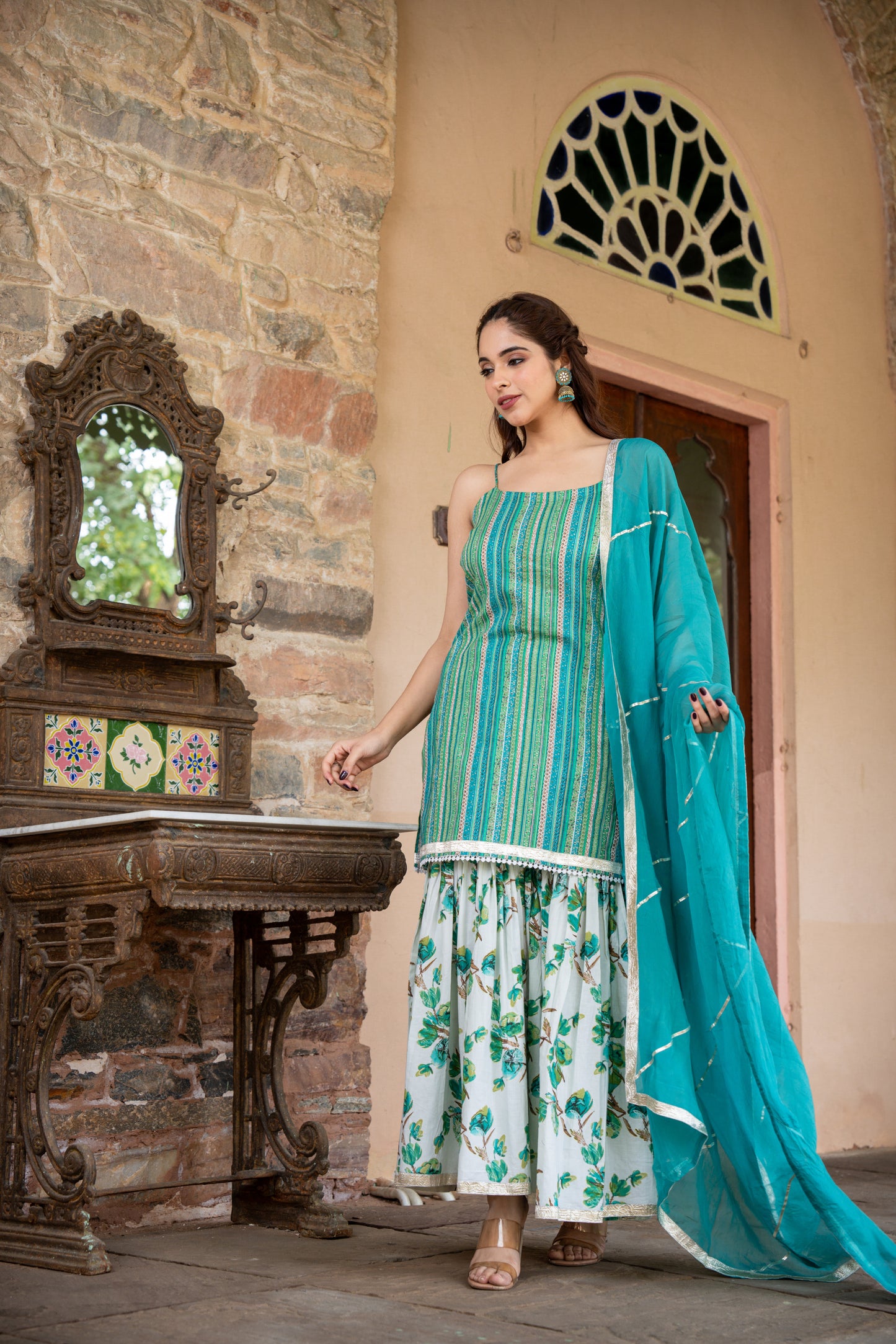 SEIA GREEN COTTON SHARARA- SET OF 3
