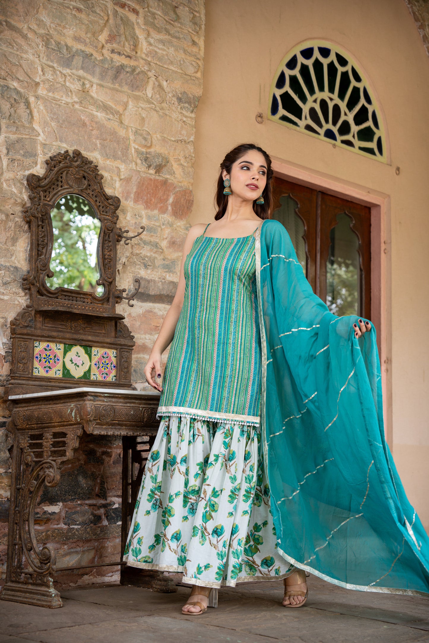 SEIA GREEN COTTON SHARARA- SET OF 3