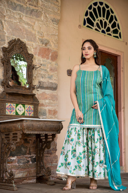 SEIA GREEN COTTON SHARARA- SET OF 3