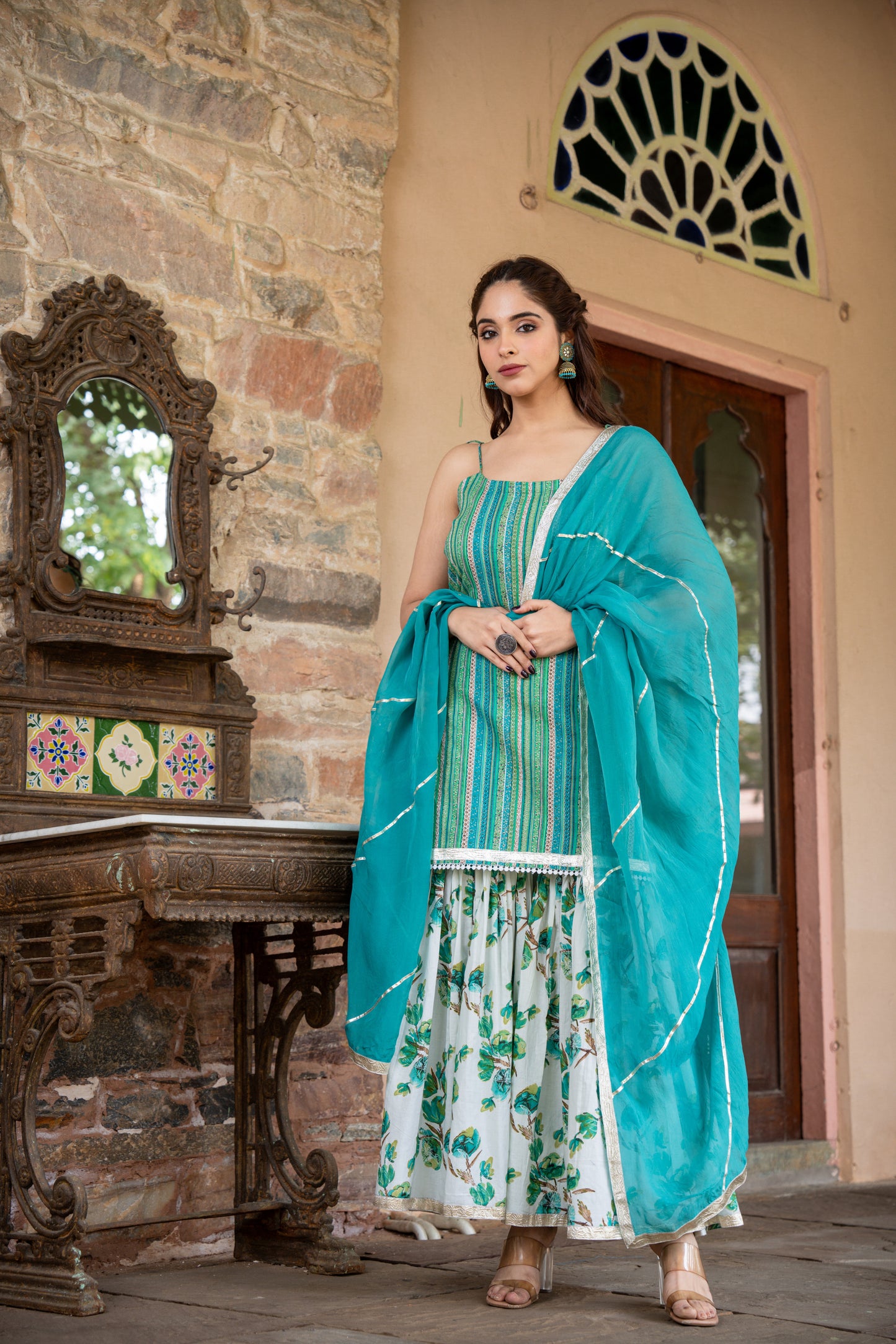 SEIA GREEN COTTON SHARARA- SET OF 3