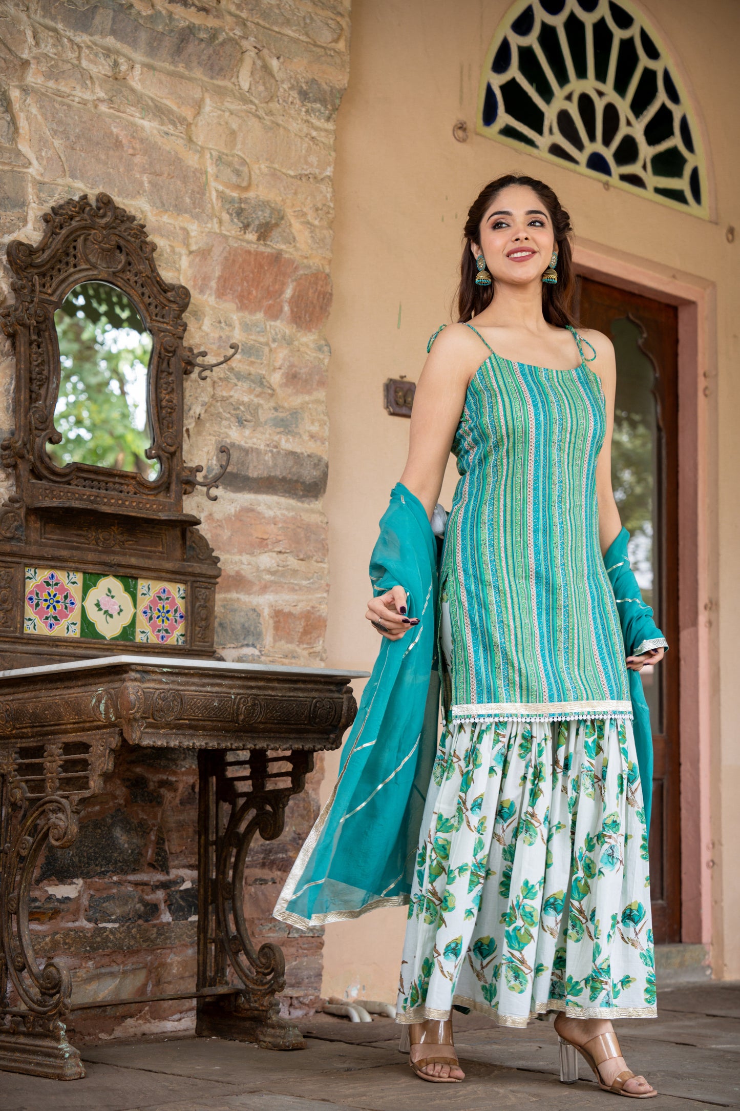 SEIA GREEN COTTON SHARARA- SET OF 3