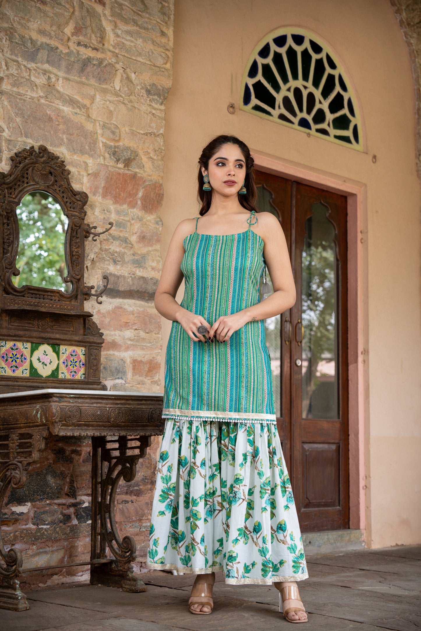SEIA GREEN COTTON SHARARA- SET OF 3