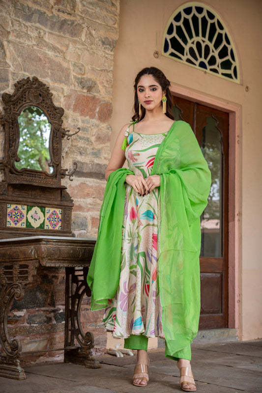LEAFY PISTA GREEN ANARKALI SET