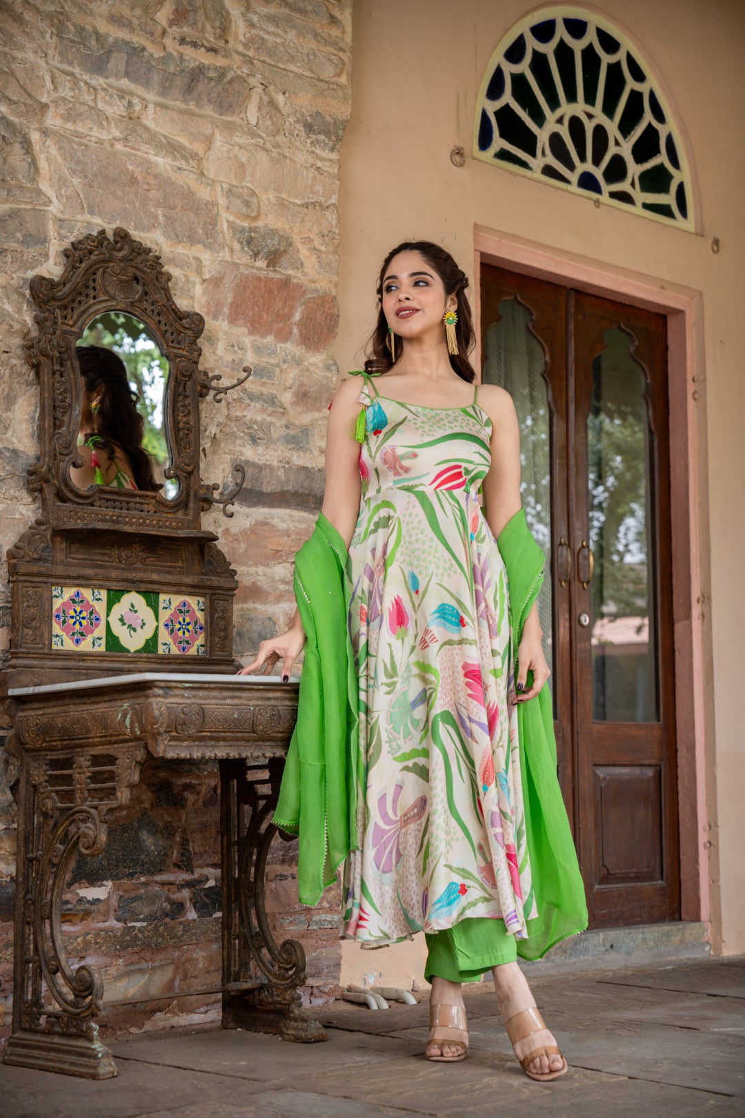 LEAFY PISTA GREEN ANARKALI SET