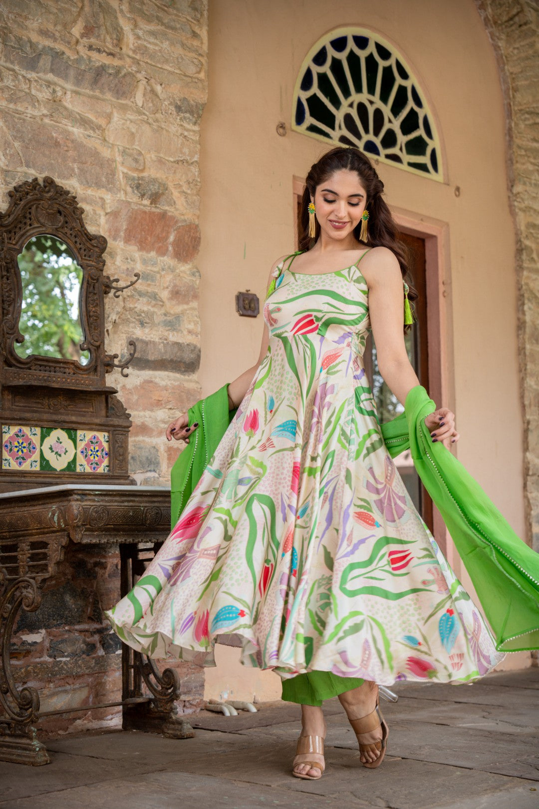 LEAFY PISTA GREEN ANARKALI SET