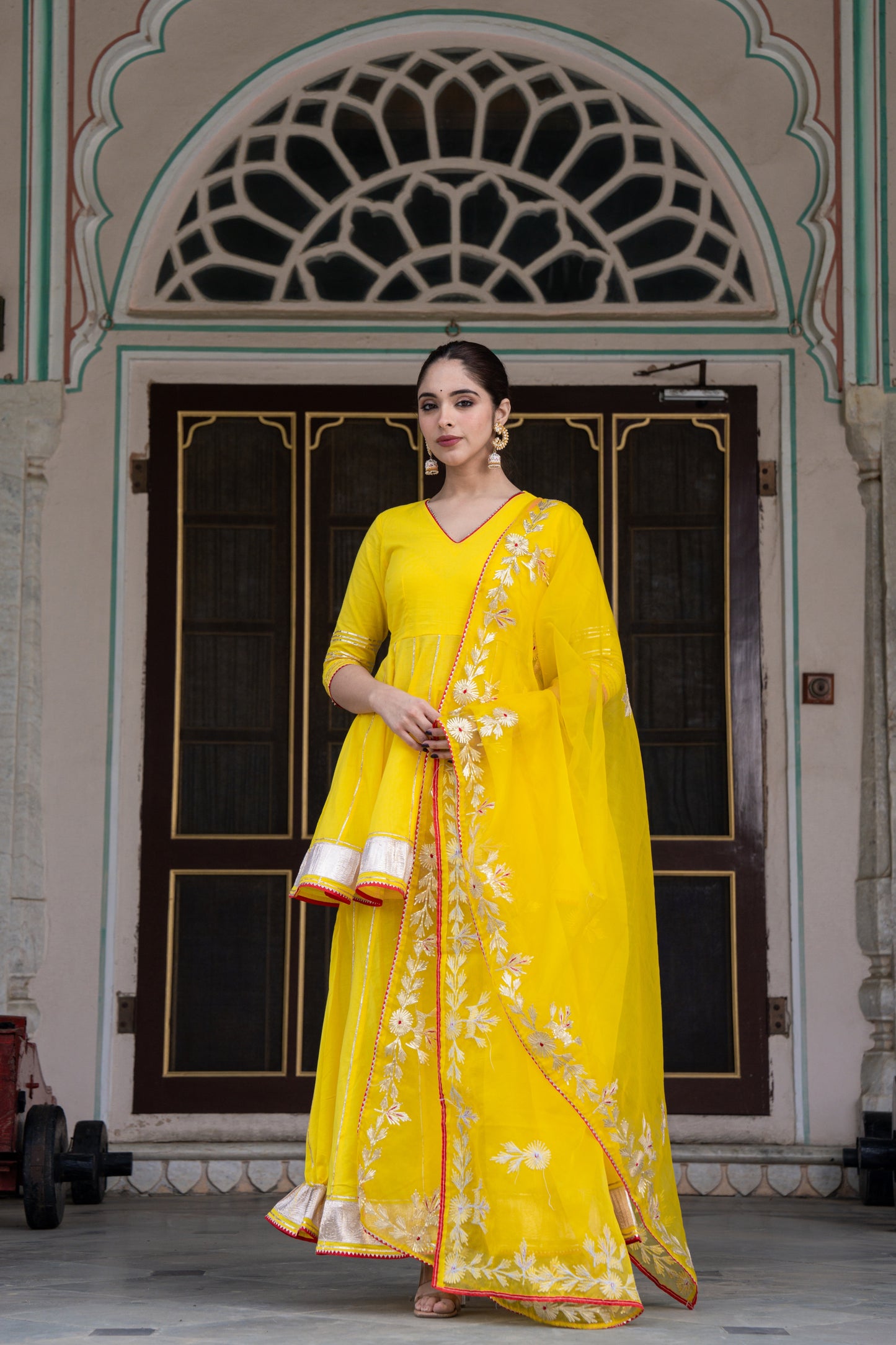 FISHLY BRIGHT YELLOW COTTON SHARARA- SET OF 3