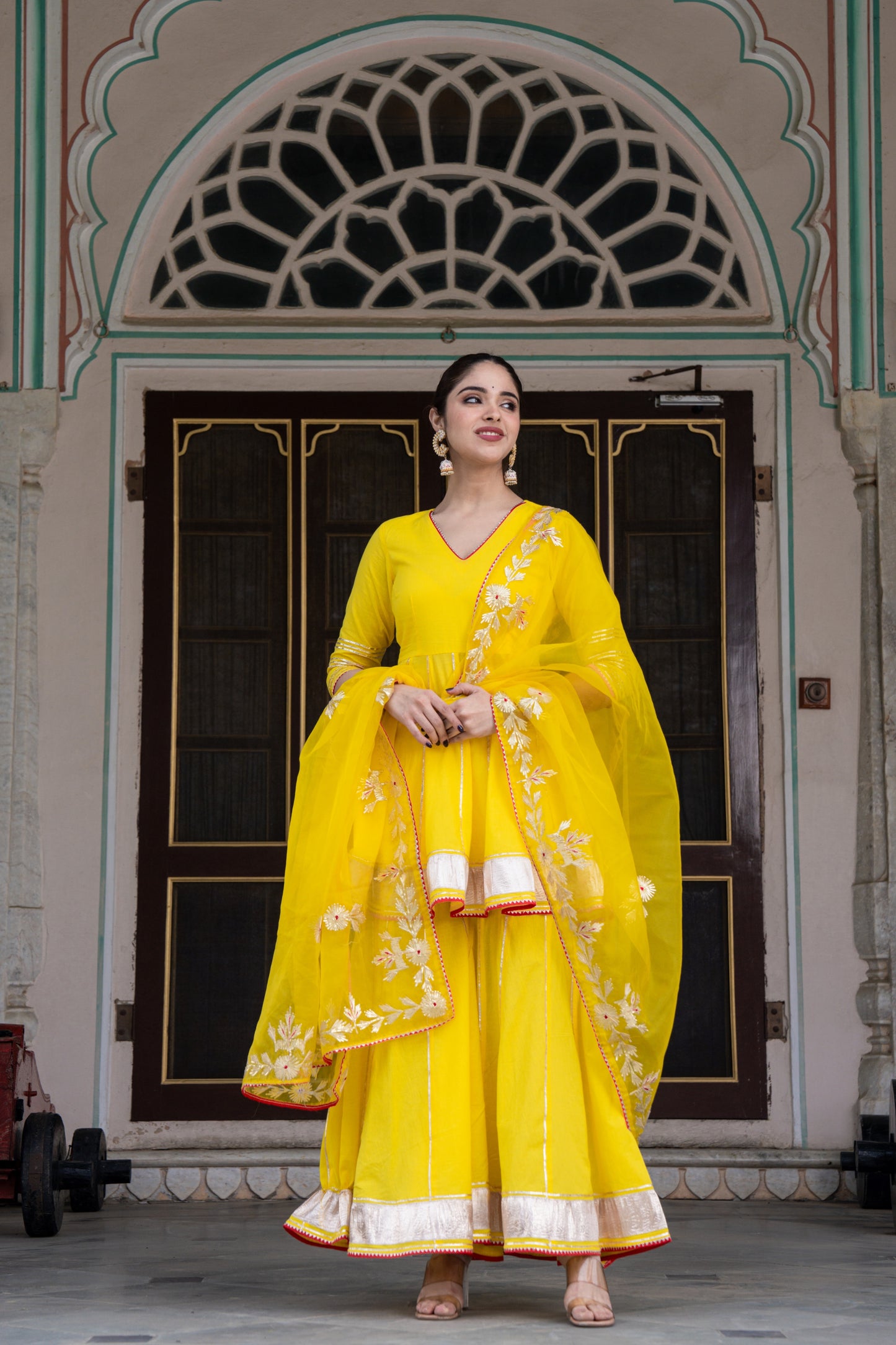 FISHLY BRIGHT YELLOW COTTON SHARARA- SET OF 3