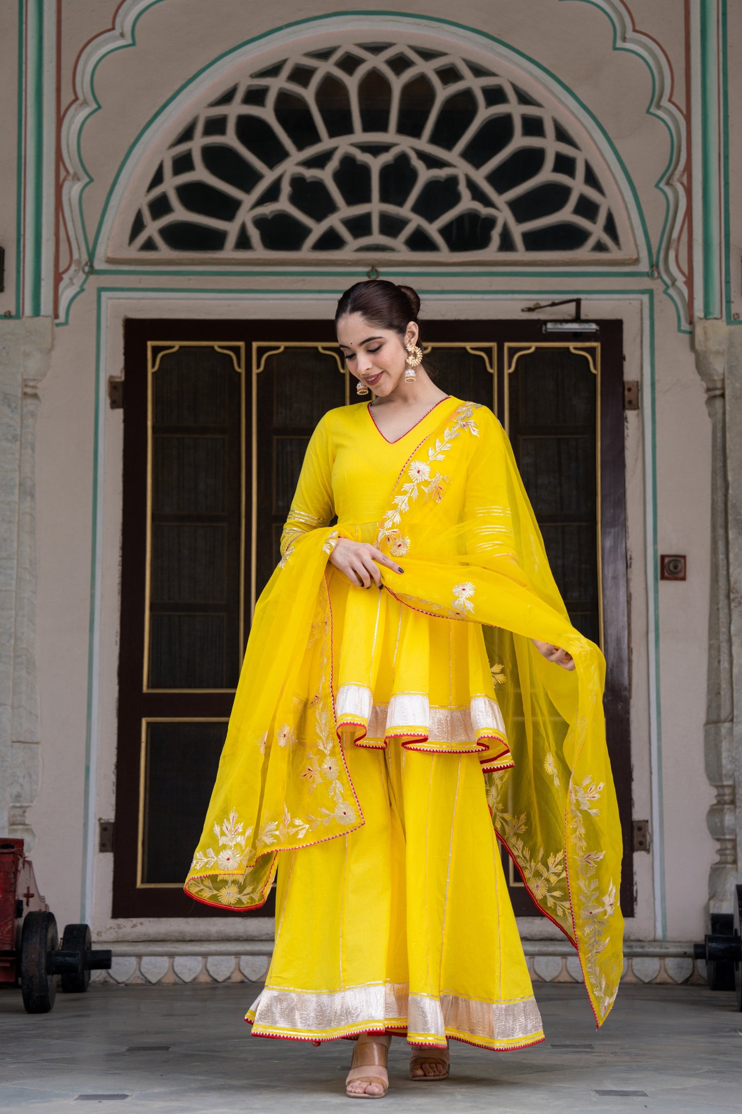 FISHLY BRIGHT YELLOW COTTON SHARARA- SET OF 3