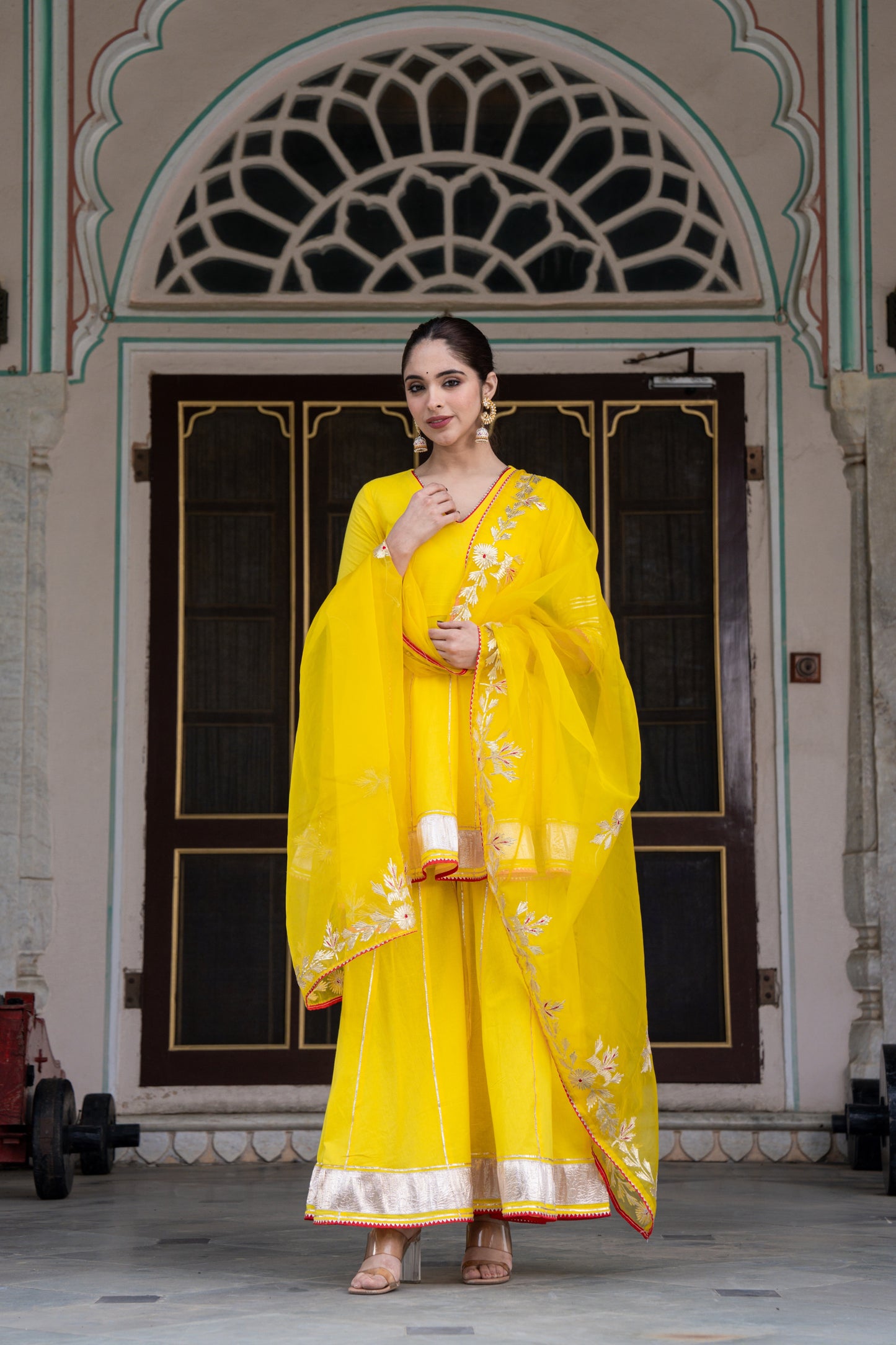FISHLY BRIGHT YELLOW COTTON SHARARA- SET OF 3