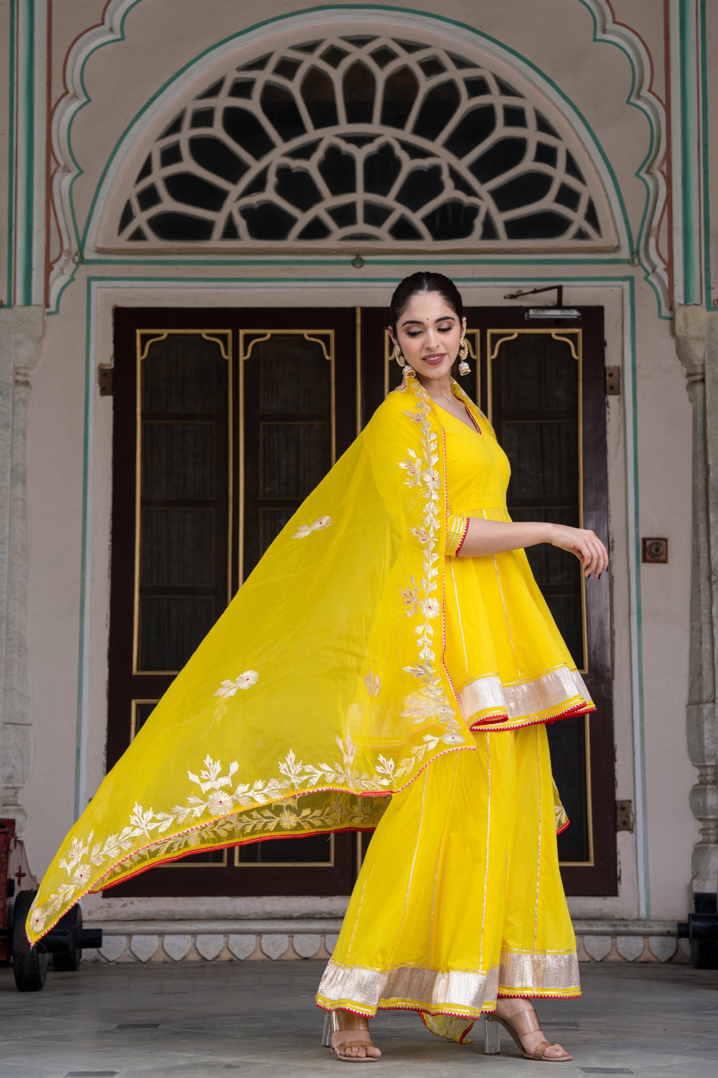 FISHLY BRIGHT YELLOW COTTON SHARARA- SET OF 3