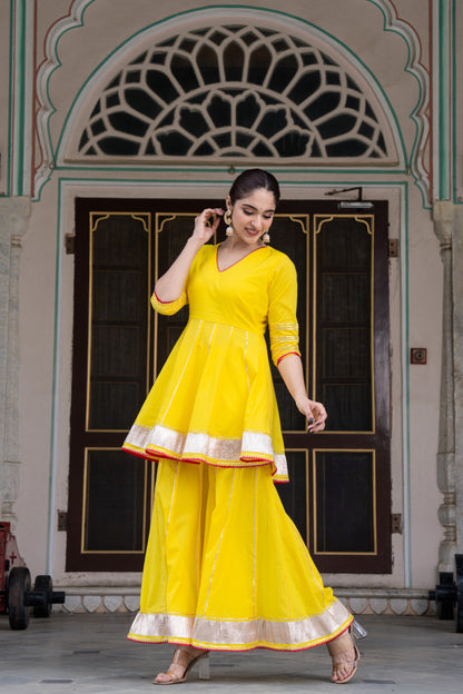 FISHLY BRIGHT YELLOW COTTON SHARARA- SET OF 3