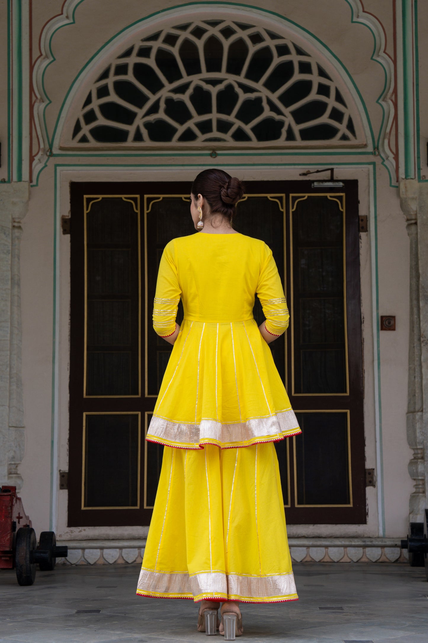 FISHLY BRIGHT YELLOW COTTON SHARARA- SET OF 3