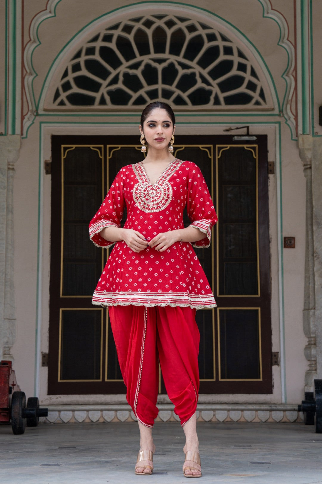 RUBY RED MUSLIN DHOTI KURTA SET