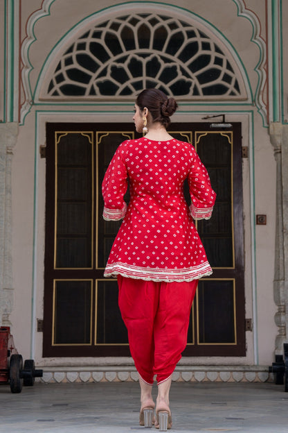 RUBY RED MUSLIN DHOTI KURTA SET