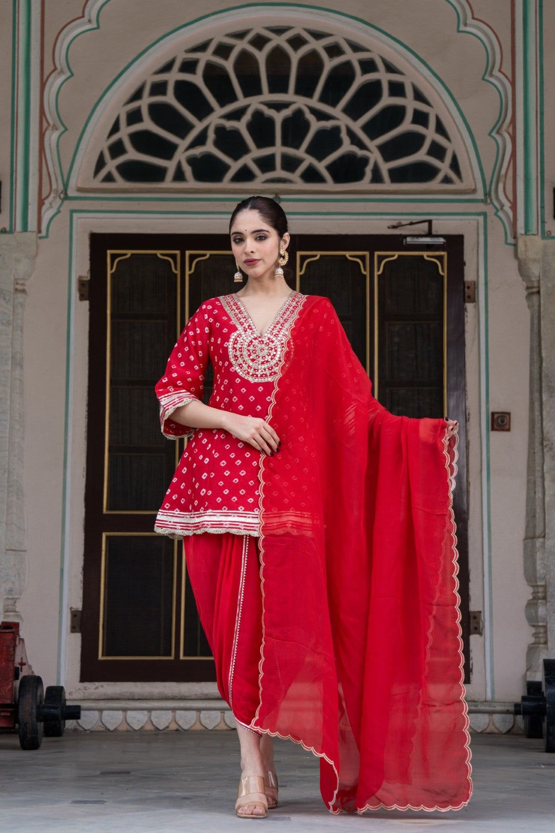 RUBY RED MUSLIN DHOTI KURTA SET
