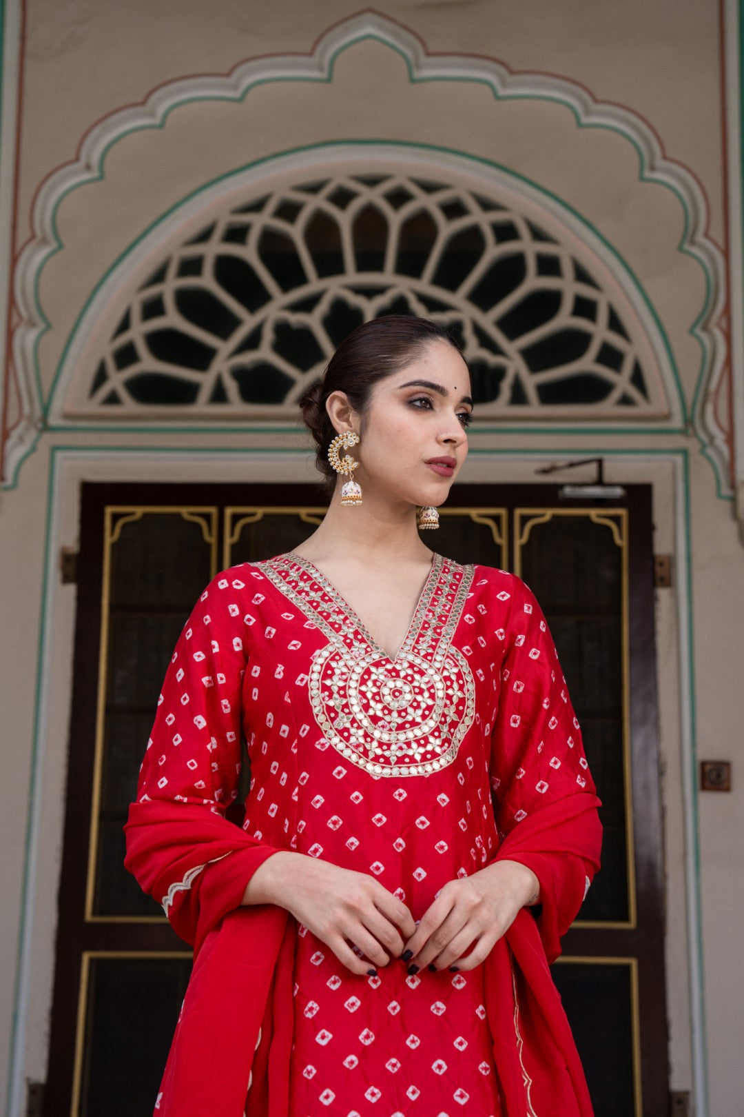 RUBY RED MUSLIN DHOTI KURTA SET