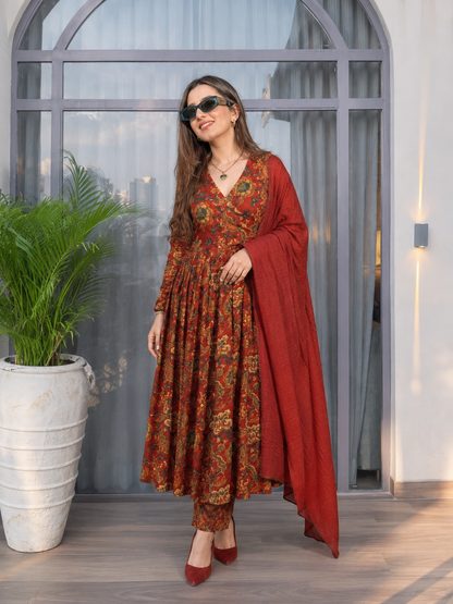 NOOR ANARKALI IN ENGLISH GREEN & MAROON