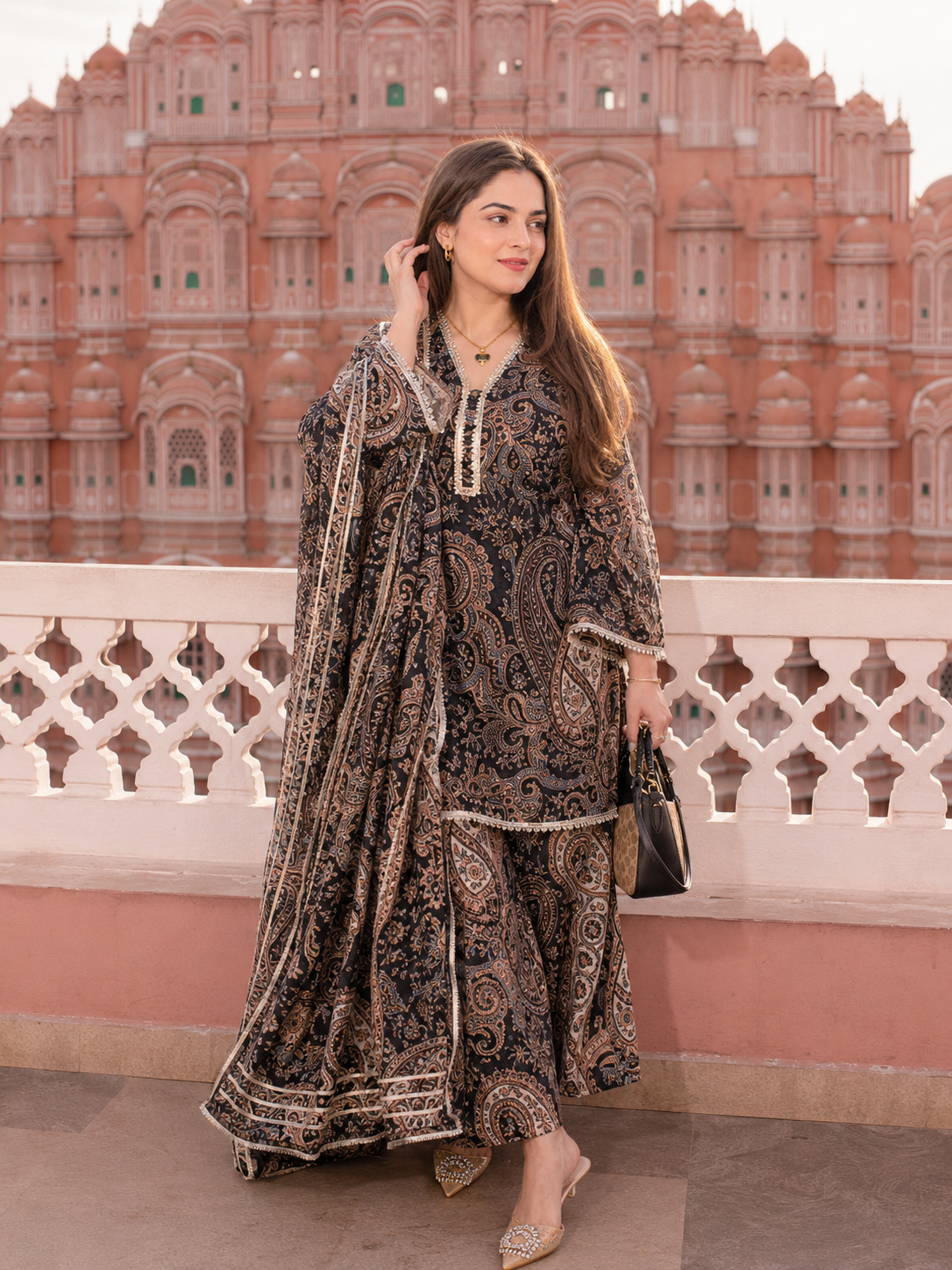 GREEN PAISLEY PRINT COTTON SUIT SET