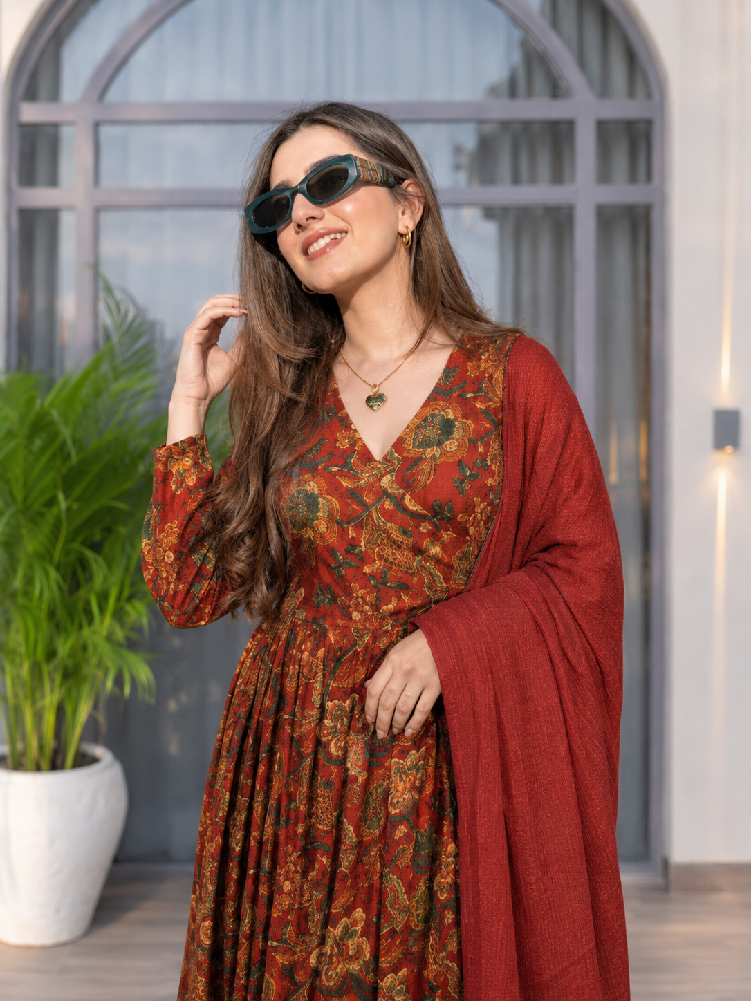 NOOR ANARKALI IN ENGLISH GREEN & MAROON