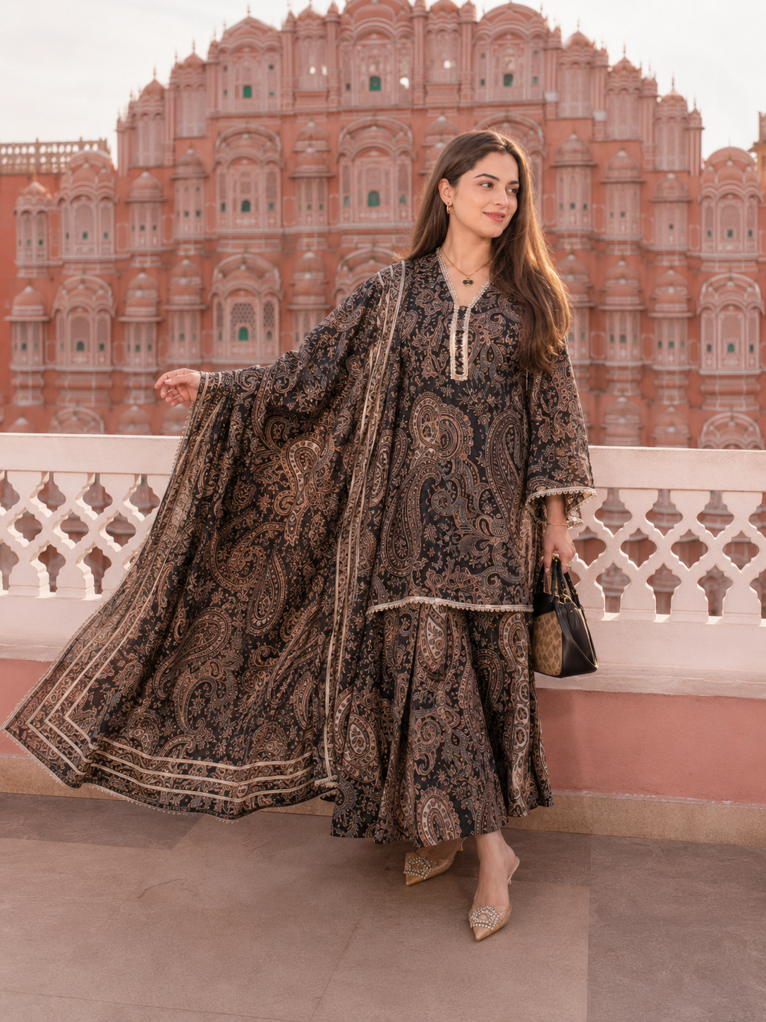 GREEN PAISLEY PRINT COTTON SUIT SET