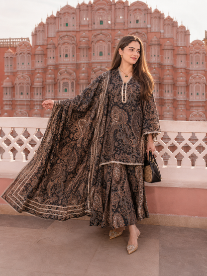 GREEN PAISLEY PRINT COTTON SUIT SET