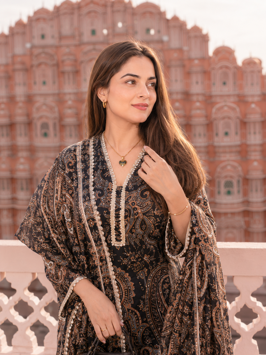 GREEN PAISLEY PRINT COTTON SUIT SET