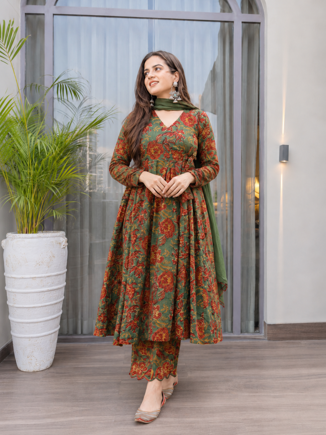 NOOR ANARKALI IN ENGLISH GREEN & MAROON