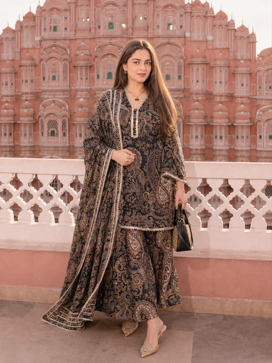GREEN PAISLEY PRINT COTTON SUIT SET