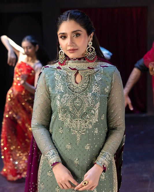 GORGEOUS FAUX GEORGETTE EMBROIDERY SEQUENCE WORK TOP PALAZZO WITH DUPATTA (FULLY STTITCHED)