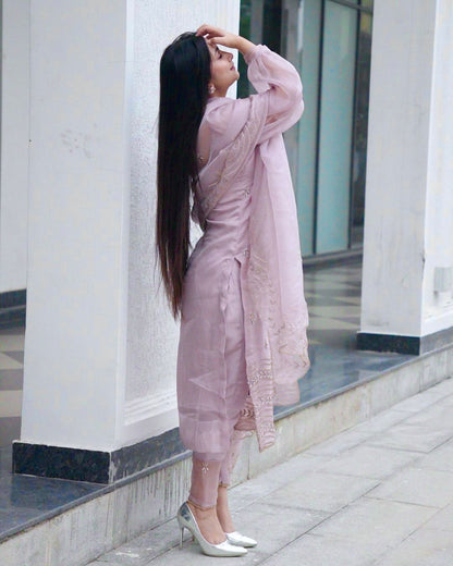 SOFT TEBY SILK EMBROIDERED KURTI, PANT SET WITH DUPATTA (FULLY STTITCHED)