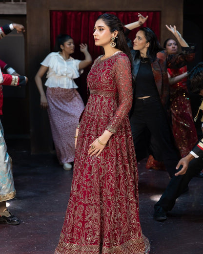 MAHARANI - BLOOMING FAUX GEORGETTE EMBROIDERED GOWN FOR WEDDING WEARS (FULLY STITCHED)