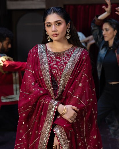 MAHARANI - BLOOMING FAUX GEORGETTE EMBROIDERED GOWN FOR WEDDING WEARS (FULLY STITCHED)