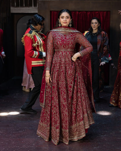 MAHARANI - BLOOMING FAUX GEORGETTE EMBROIDERED GOWN FOR WEDDING WEARS (FULLY STITCHED)