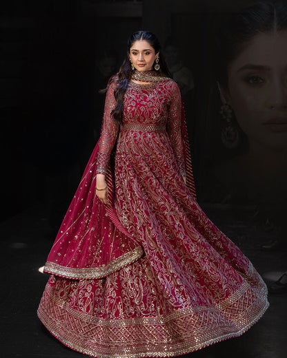 MAHARANI - BLOOMING FAUX GEORGETTE EMBROIDERED GOWN FOR WEDDING WEARS (FULLY STITCHED)