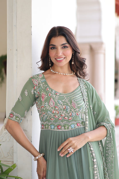 FAUX BLOOMING GOWN HEAVY SEQUINS &MULTITHREADED BEADS EMBROIDERY WITH DUPATTA(FULLY STTITCHED)