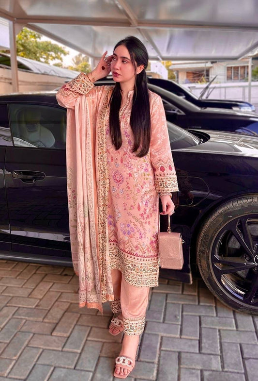 LUXE PRINTED CHINON KURTI SET WITH DUPATTA & BUTTER SILK