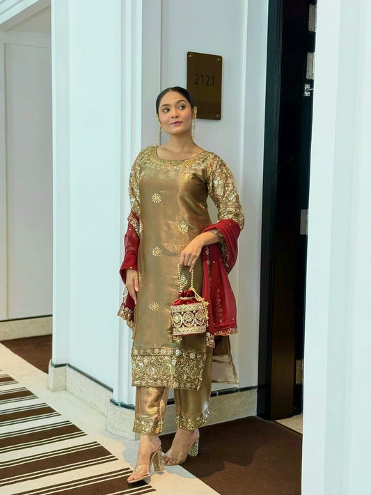 GOLDEN KURTI ,BOTTOM & DUPATTA SET