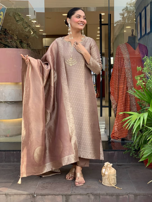 PURE BANARASI JACARD KURTI AND PANT WITH DUPATTA SUIT SET
