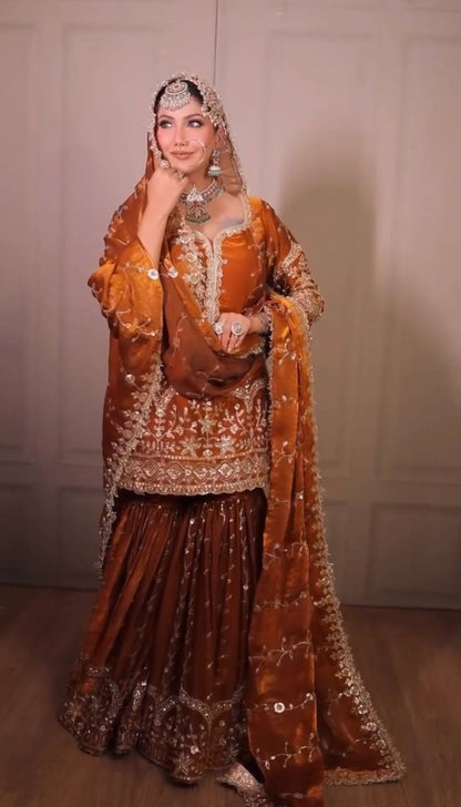 PURE FENDY SILK HEAVY EMBROIDERY TOP- BOTTOM SET (FULLY STTITCHED)