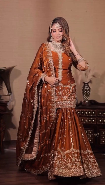 PURE FENDY SILK HEAVY EMBROIDERY TOP- BOTTOM SET (FULLY STTITCHED)