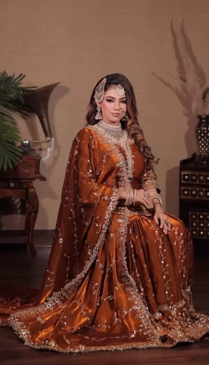 PURE FENDY SILK HEAVY EMBROIDERY TOP- BOTTOM SET (FULLY STTITCHED)