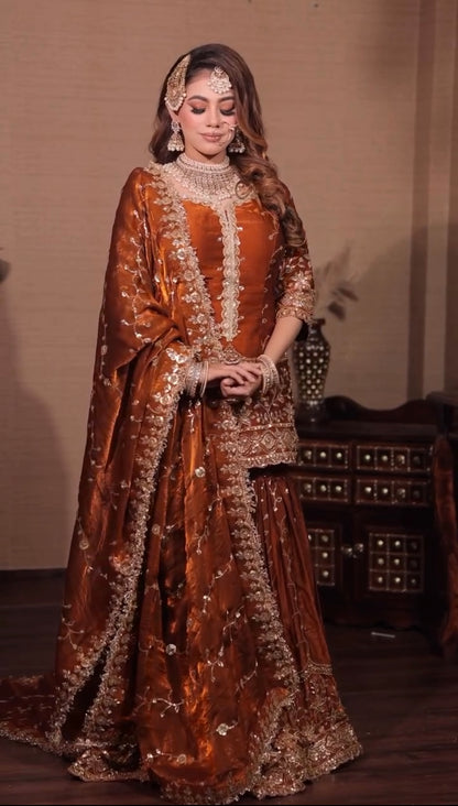 PURE FENDY SILK HEAVY EMBROIDERY TOP- BOTTOM SET (FULLY STTITCHED)