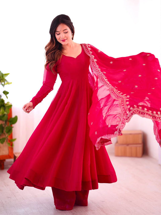 ADORABLE FANDY SILK ANARKALI GOWN WITH DUPATTA (FULLY STTITCHED)