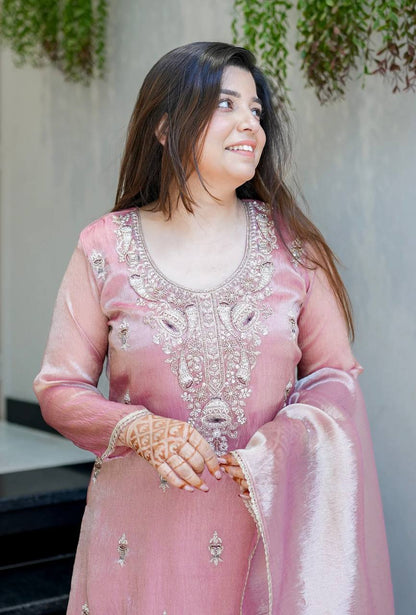 PURE SILKY SILK EMBROIDERY WORK FULL SLEEVES KURTI, PLAZZO & DUPATTA (FULLYY STTITCHED)
